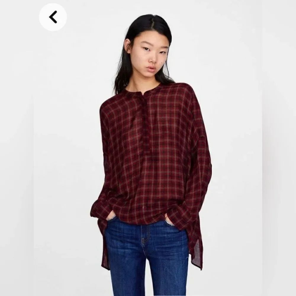 Zara Plaid Oversized Tunic Top sz XS